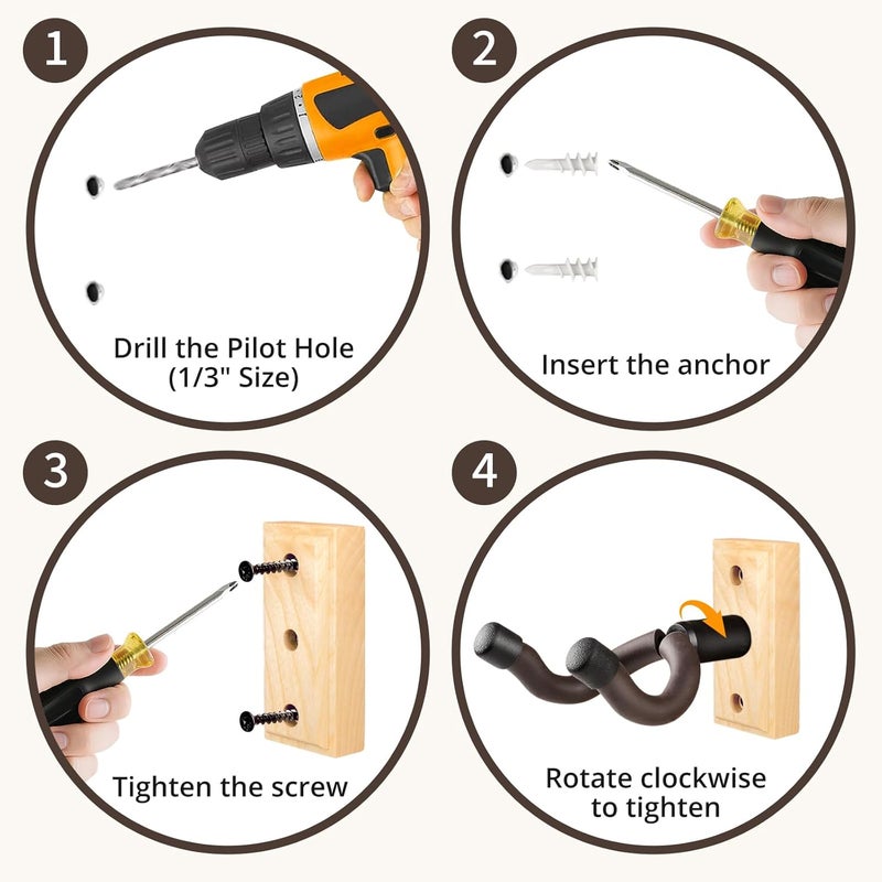 DIDA Guitar Wall Mount, Guitar Hanger, Silicone Pad, U-Shaped Guitar Wall Hanger Mount, Rotatable Guitar Holder Hook Stand Wall for Acoustic, Electric Guitar, Bass (Ashwood 2 Pack) - Image 5